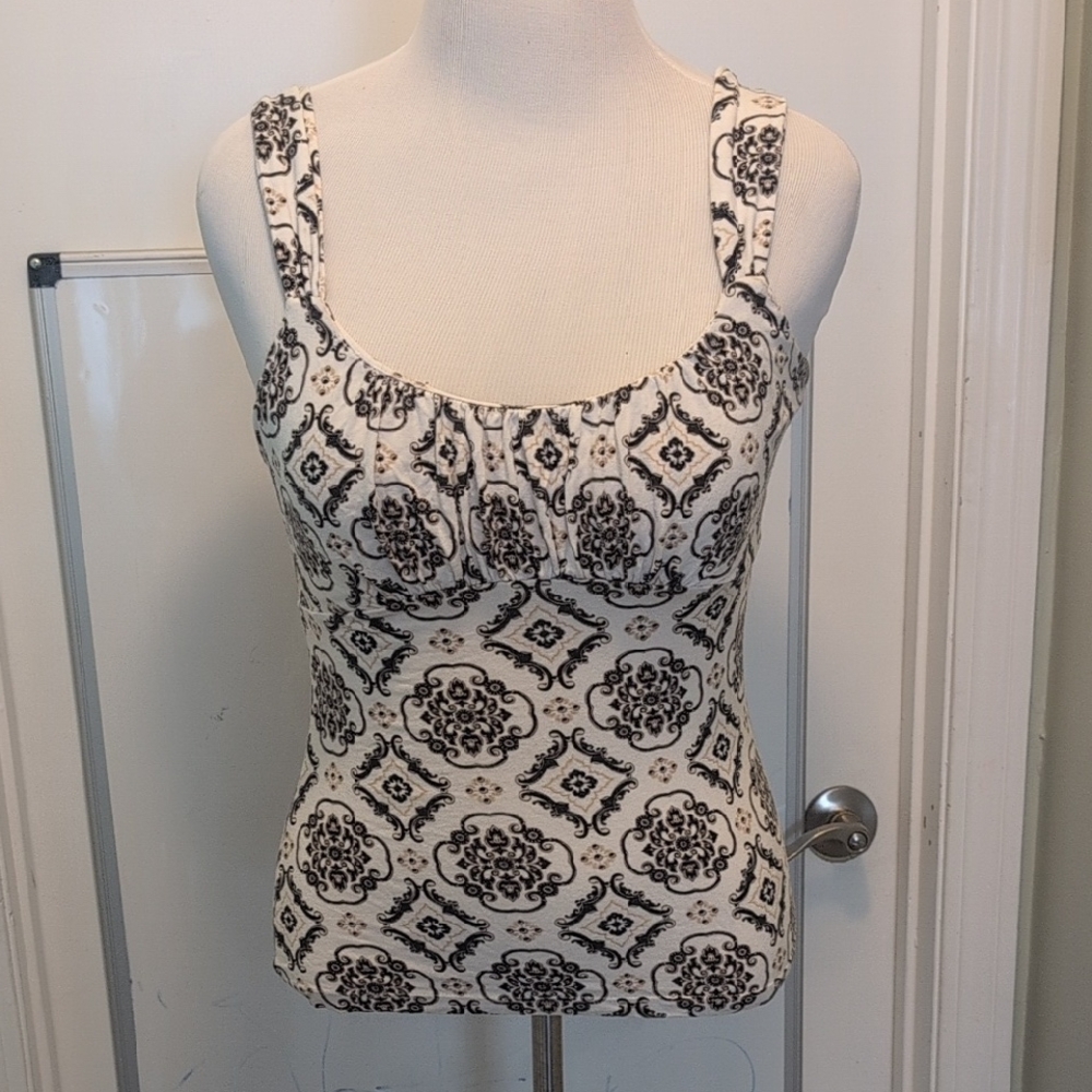 White House Black Market Black Medallion Print Tank on Cream